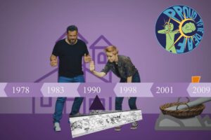 Proud to be deaf: Andreas und Dana vor einem Zeitstrahl.